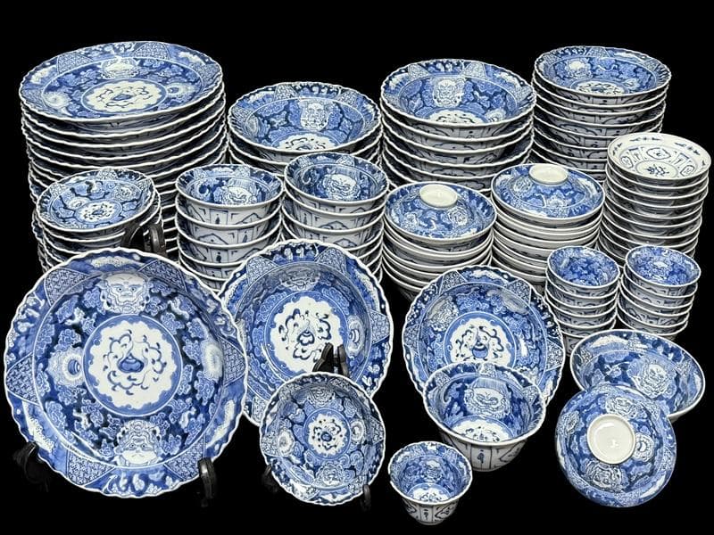 時代 古伊万里 染付 雲龍 宝珠 七通組 113客 無傷 文化十四年 江戸期