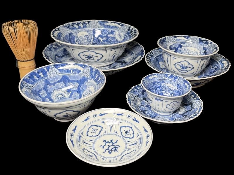 時代 古伊万里 染付 雲龍 宝珠 七通組 113客 無傷 文化十四年 江戸期