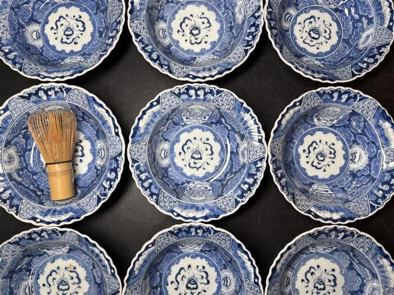 時代 古伊万里 染付 雲龍 宝珠 七通組 113客 無傷 文化十四年 江戸期