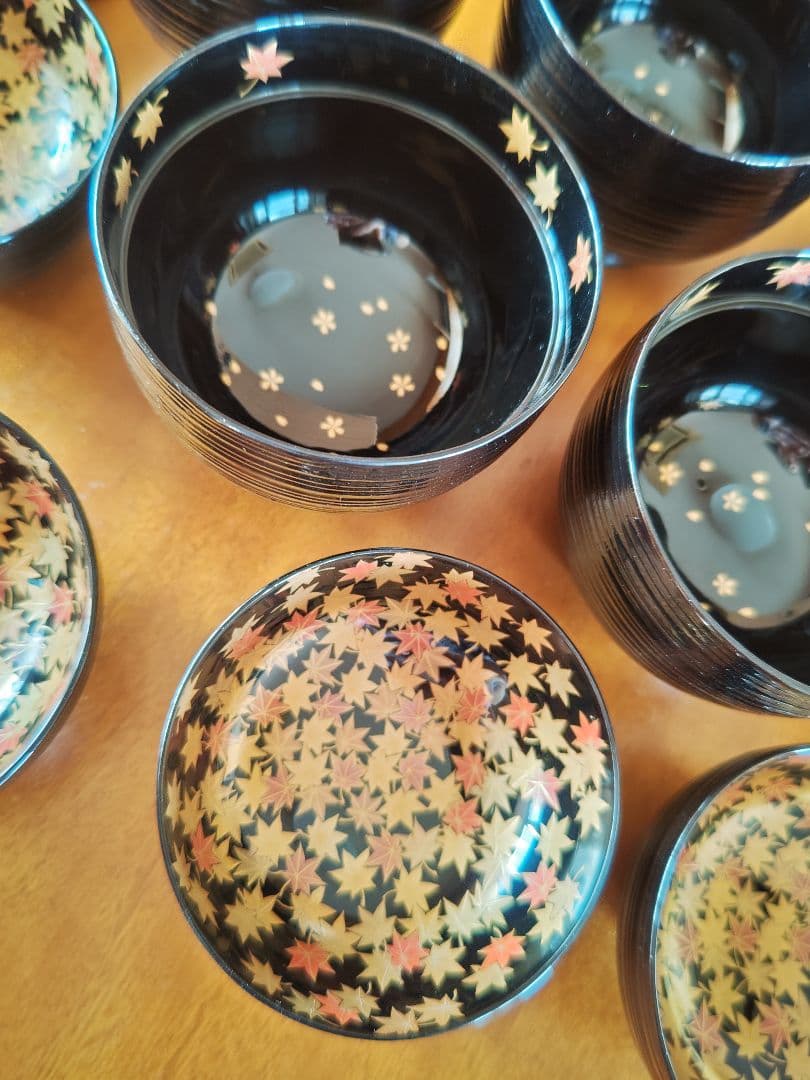 輪島塗 慶塚作 蒔絵糸目蓋付き吸い物椀5客 新品未使用