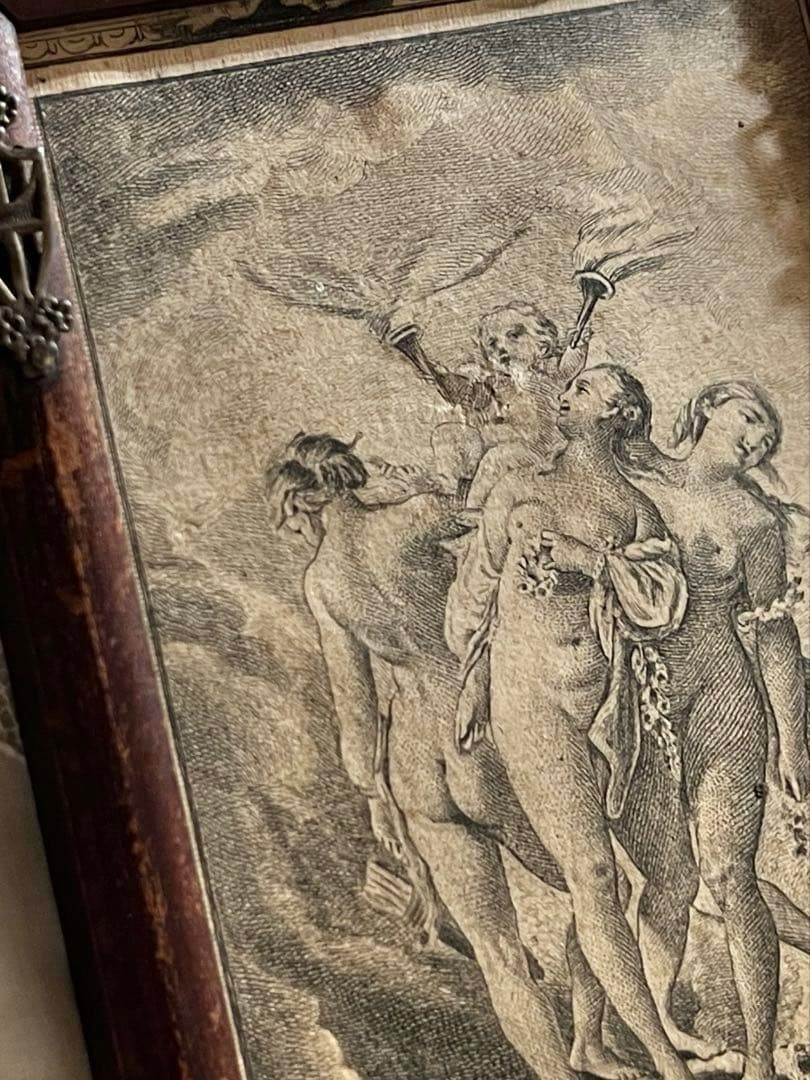 ◆フランスアンティーク｜1700年代名画三美神版画天使エンジェルヴィーナス木製