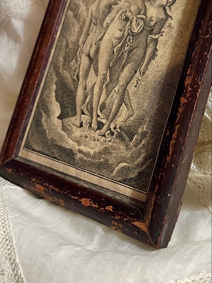 ◆フランスアンティーク｜1700年代名画三美神版画天使エンジェルヴィーナス木製