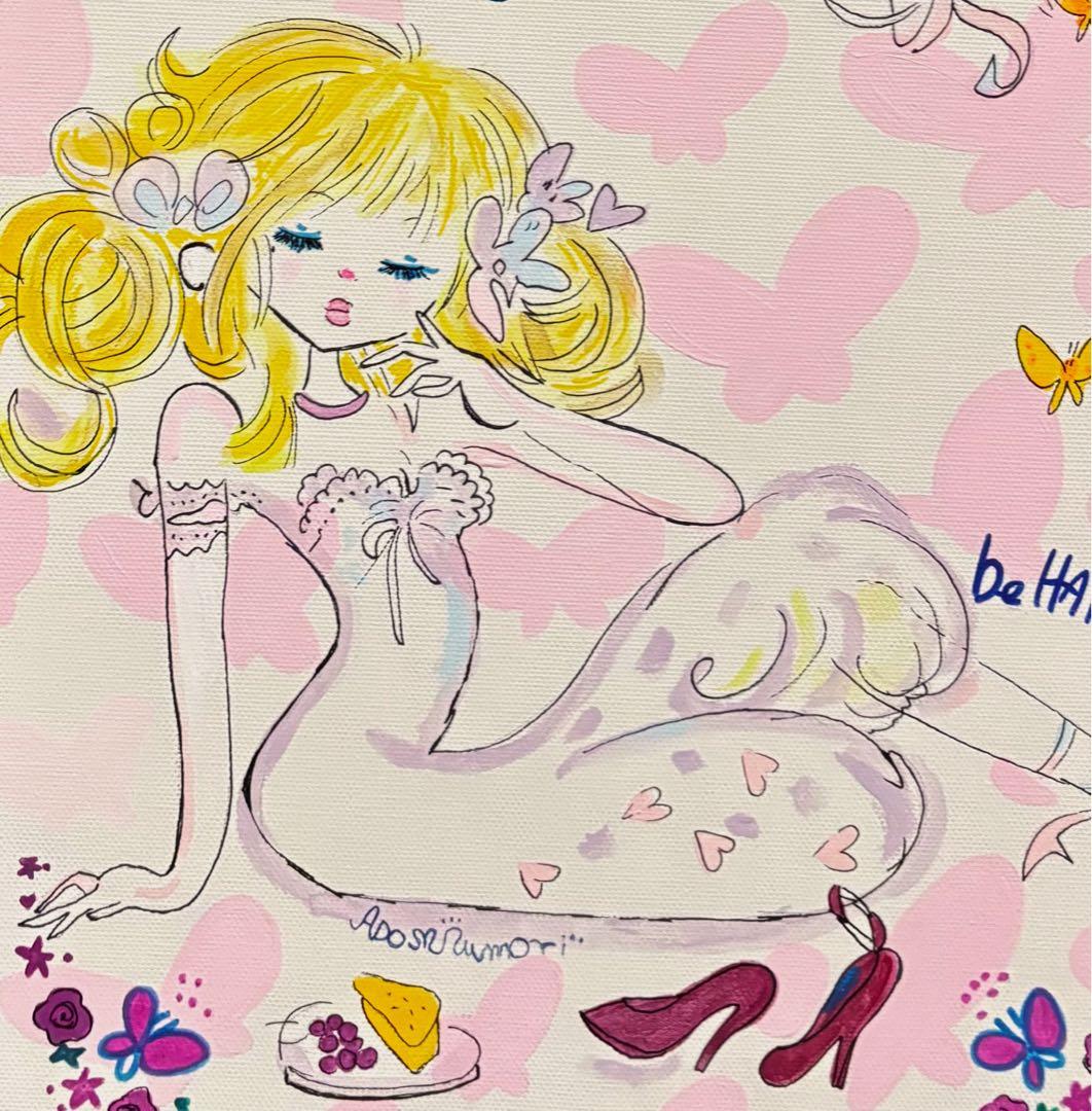 【F4号】手描き油彩画　水森亜土　額縁　未使用額　絵画　サイン　人気作家　女性