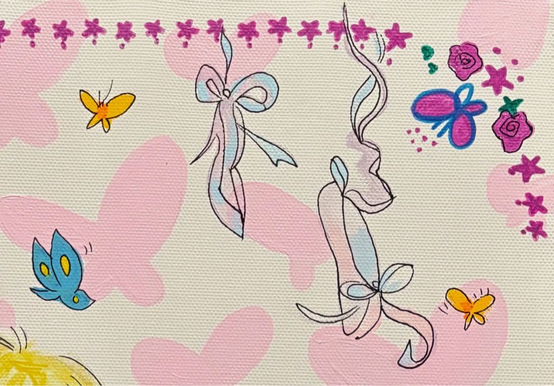 【F4号】手描き油彩画　水森亜土　額縁　未使用額　絵画　サイン　人気作家　女性