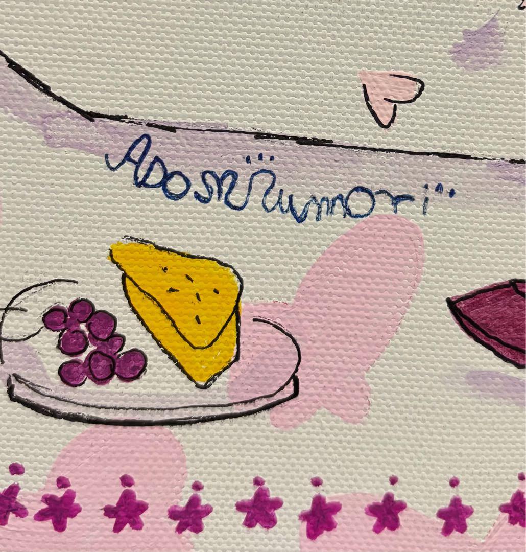 【F4号】手描き油彩画　水森亜土　額縁　未使用額　絵画　サイン　人気作家　女性