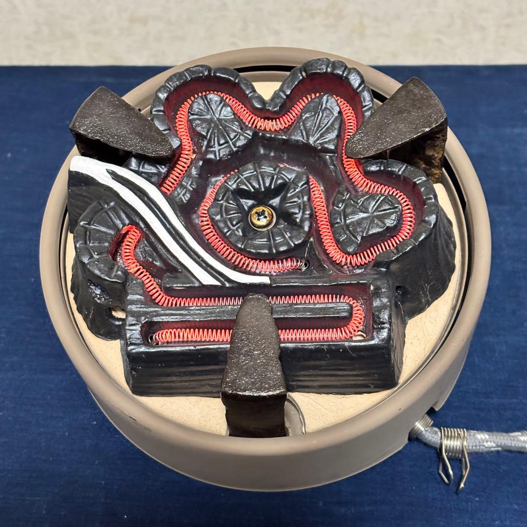 風炉/茶釜/電熱器/唐銅鬼面風炉釜/野々田製電熱器/敷板/茶道具/お点前道具