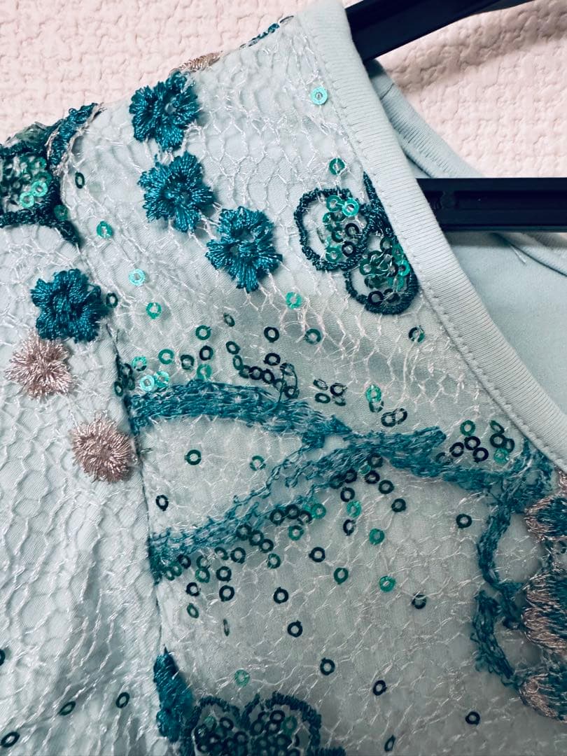 社交ダンス　薄い水色 フリル付き スカートとトップス セット　Lサイズ