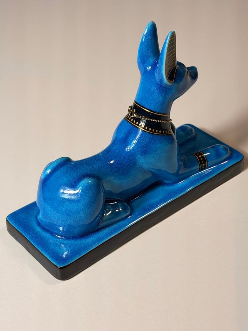 #美濃焼 幸兵衛窯 エジプト神 九栄神　アヌビス　犬 青釉金彩　S-1