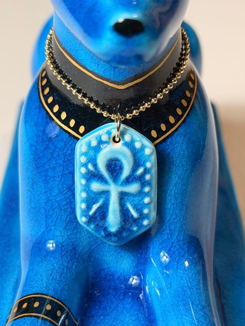 #美濃焼 幸兵衛窯 エジプト神 九栄神　アヌビス　犬 青釉金彩　S-1