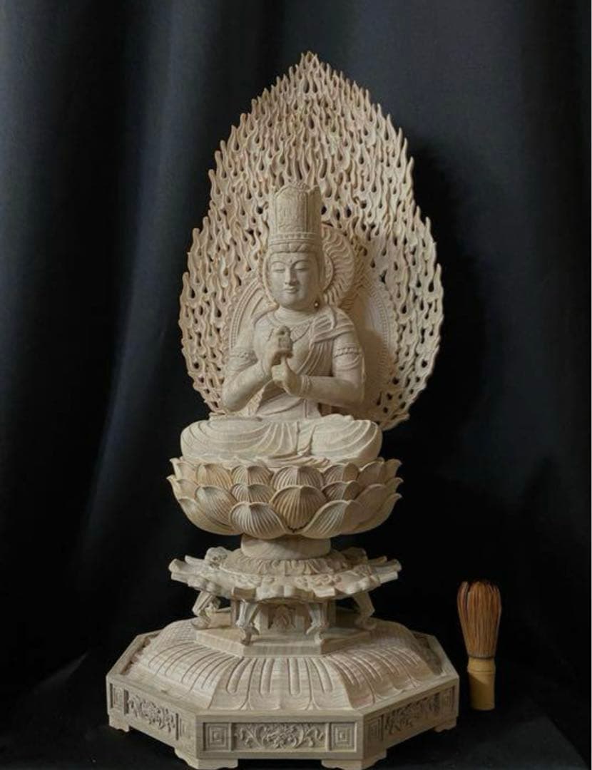 高62cm 井波彫刻 一刀彫り　仏教工芸品　香樟材　木彫仏教　大日如来座像