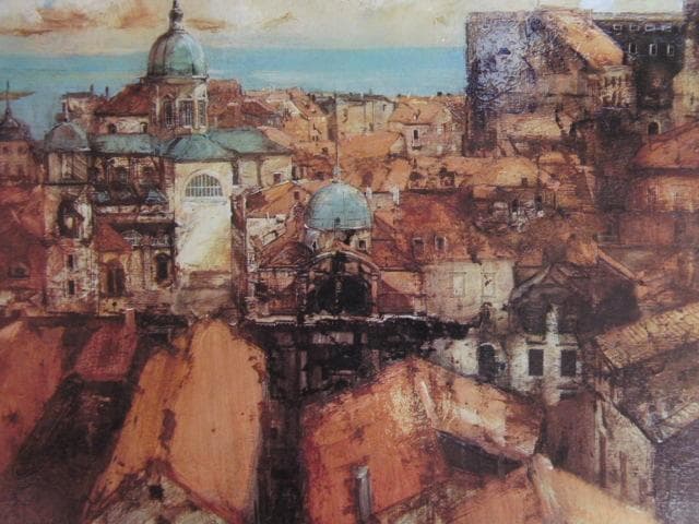 斉藤三郎、ドブロブニクの港町、希少画な集画、状態良好、新品高級額・額装付