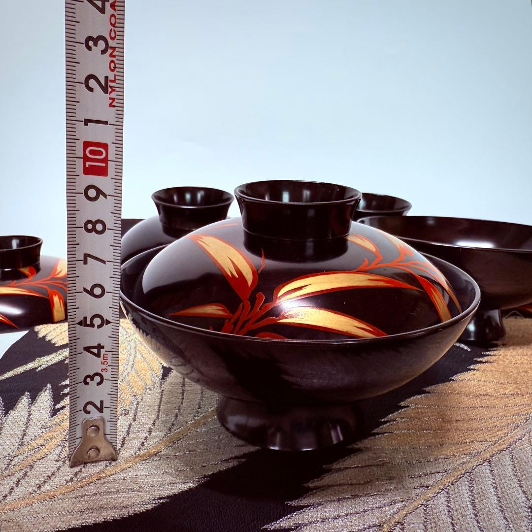 漆器　輪島塗　本蒔絵磨出金彩　木製　蓋付椀　お煮物椀　吸物椀　5客