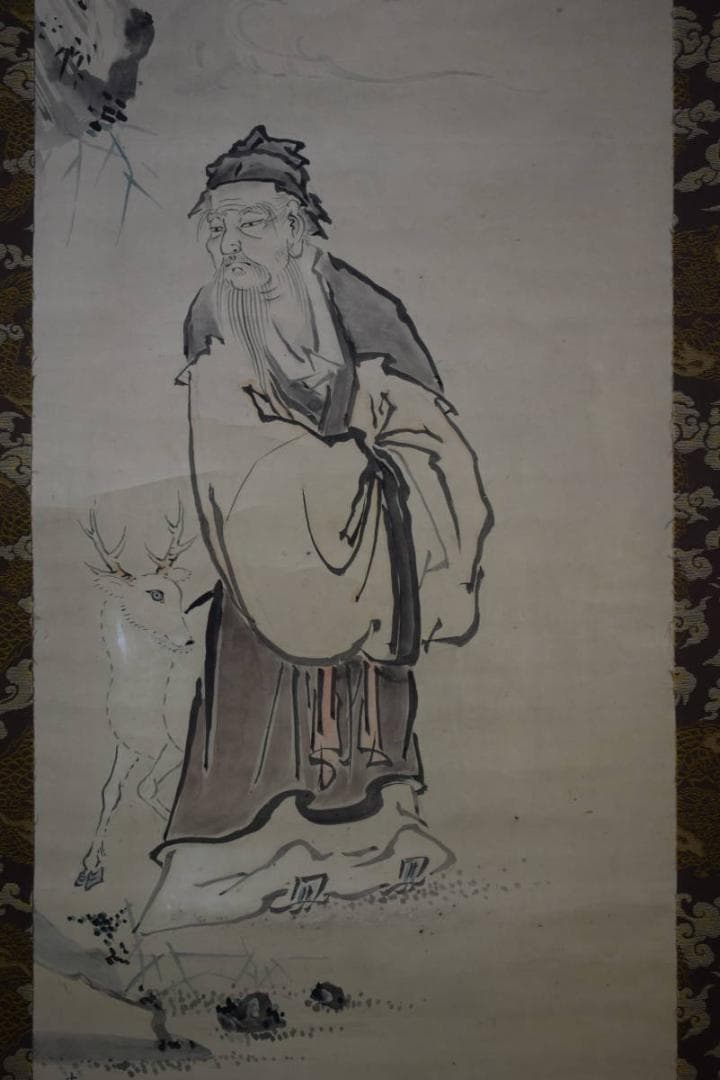 模写/狩野古信/寿老人図/布袋屋掛軸HE-691