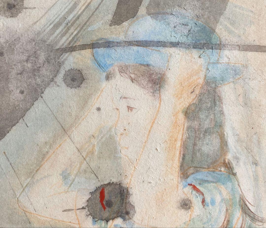 大津英敏「少女」額装３号●水彩作品 押印 モチーフの少女図です！●