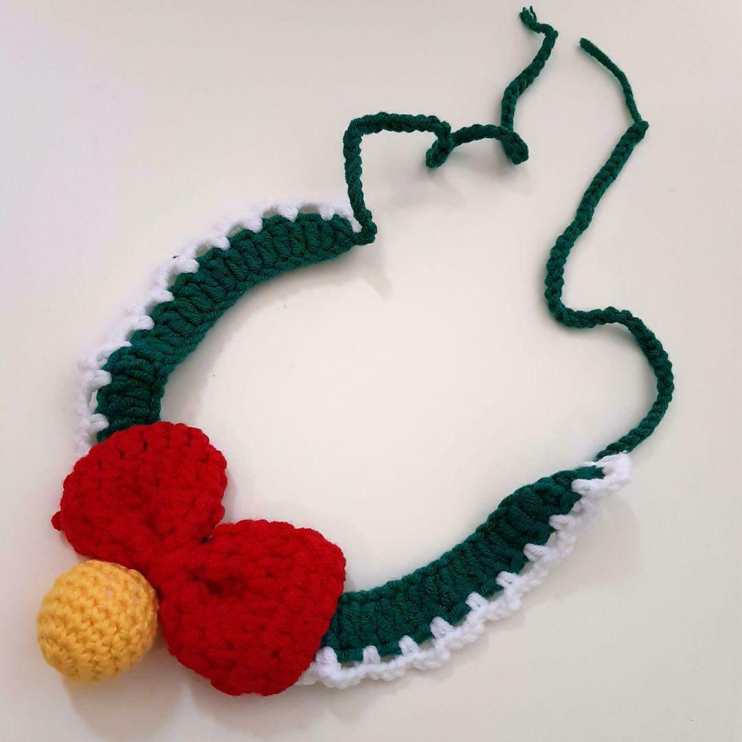 【Ｍ】猫 犬 首輪 蝶ネクタイ ベル 調整可能 編み物 軽量