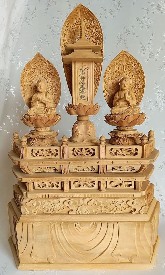 三宝尊 [中#82] 題目宝塔 釈迦如来坐像 多宝如来坐像 ◆白檀 木彫 仏像