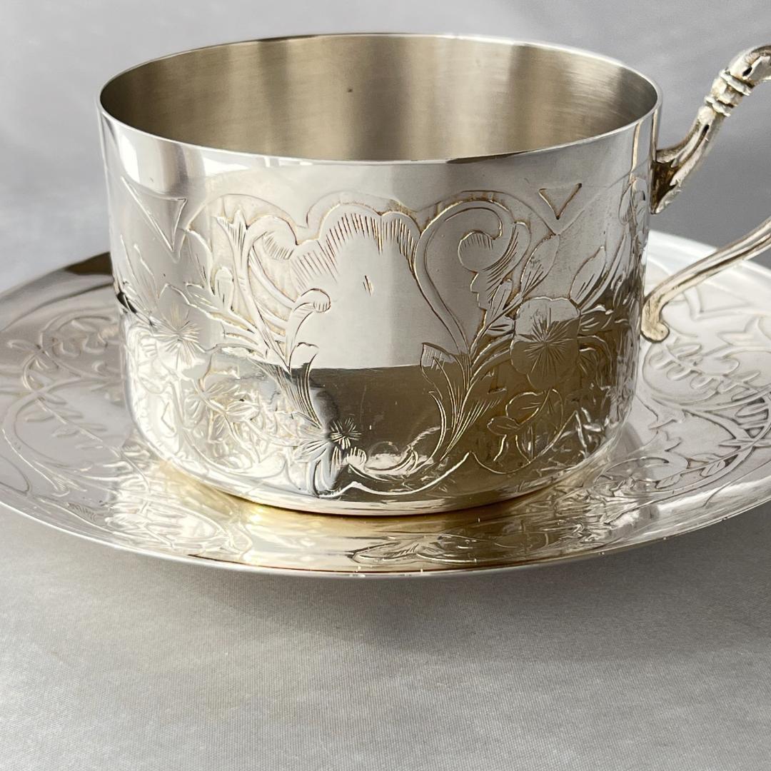 【 仏蘭西】アールヌーボー カップ＆ソーサー 【シルバープレート】