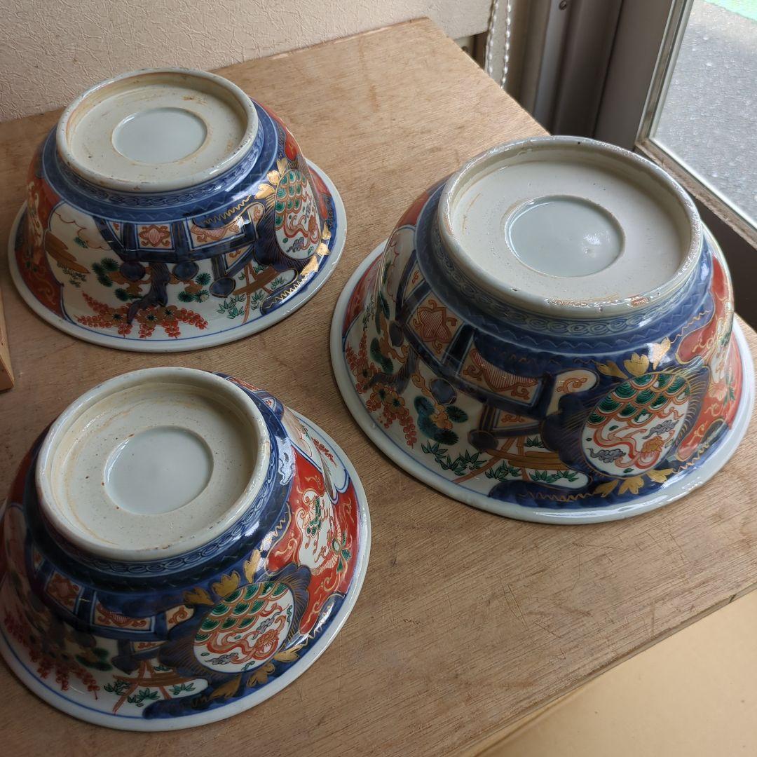 骨董 伊万里 鉢 大中小 ３つ 色絵 染錦 金彩 器 盛り鉢 美品 アンティーク
