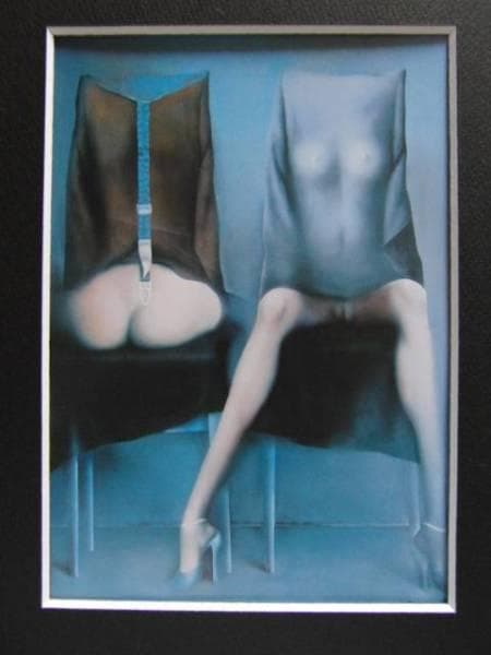 池内　登　【二人の椅子】、希少豪華画集画、新品高級額・額装付