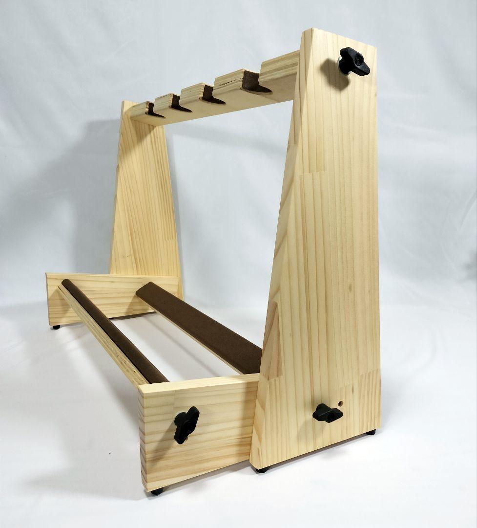 ハンドメイド　木製スタンド　三線　ウクレレ 兼用タイプ　 ナチュラルカラー4本用