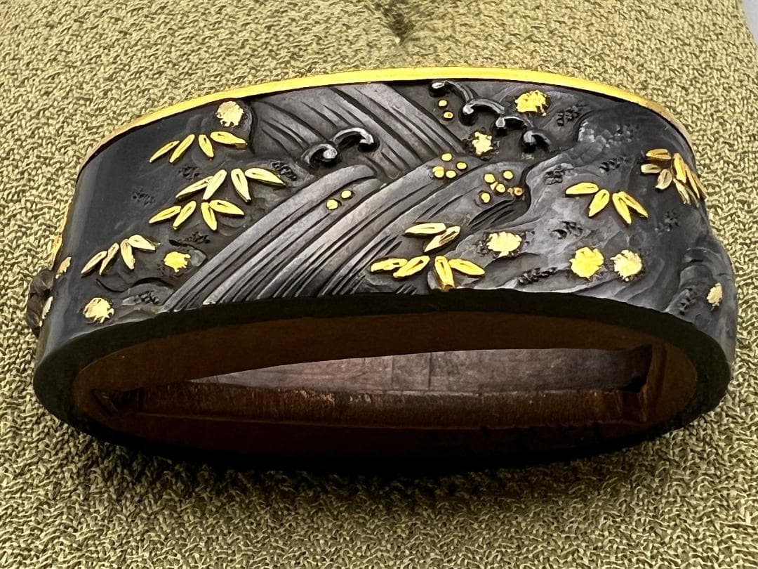 【海】江戸後期屈指名工！浜野矩随！『矩随』在銘 赤銅人物高彫金銀象嵌 縁頭 超絶