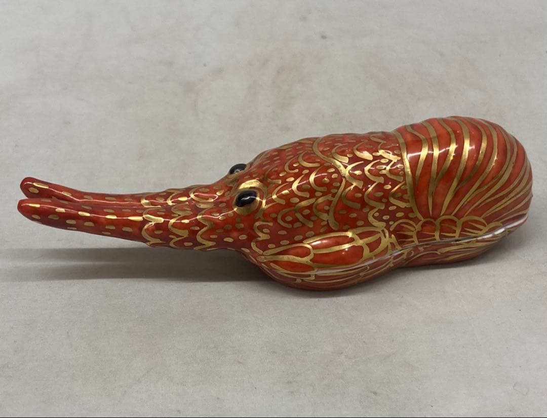 B525s「金襴手海老 香合」高野昭阿弥造　共箱　平安　茶道具　香道具