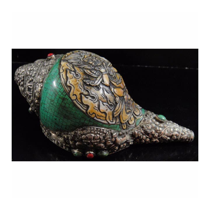 密教法具　法螺貝（シャンカ）silver925製マハーカーラ（大黒天）B