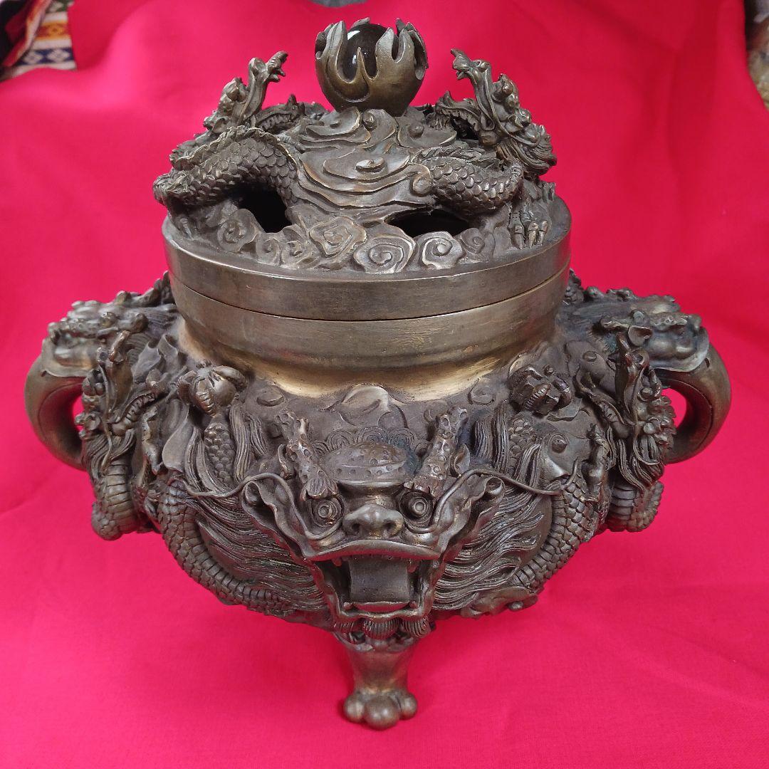 中国 銅薫製香炉 九竜香炉 製品