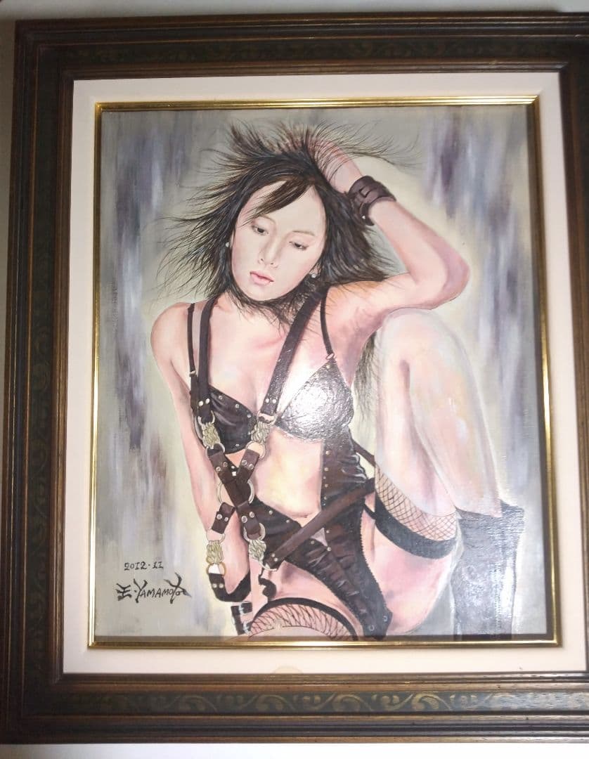 裸婦、美人画、油彩８号、山本英二、しなりK 真作、肉筆、高級額縁、高塚省吾。