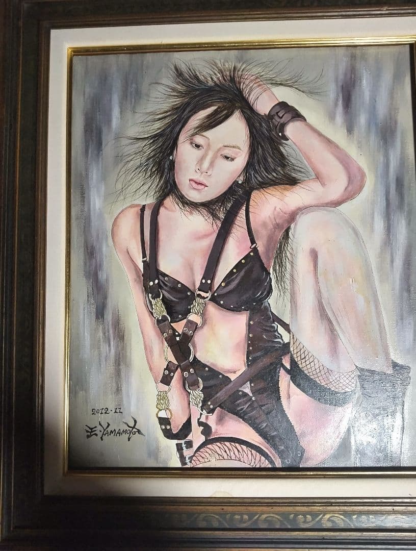 裸婦、美人画、油彩８号、山本英二、しなりK 真作、肉筆、高級額縁、高塚省吾。