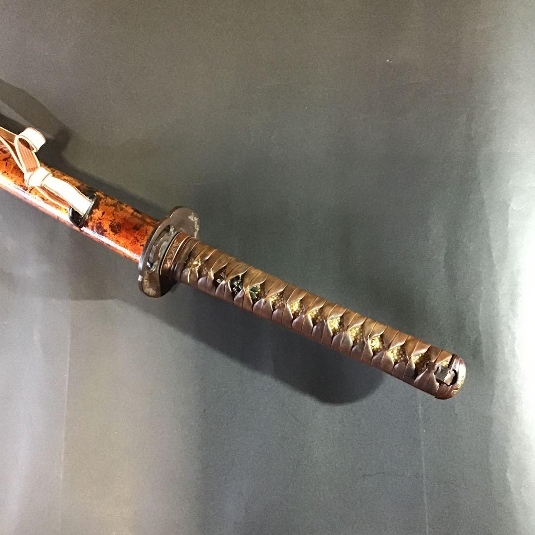 肥後拵　鍔　縁頭　象嵌　革巻柄　目貫勝虫　居合刀