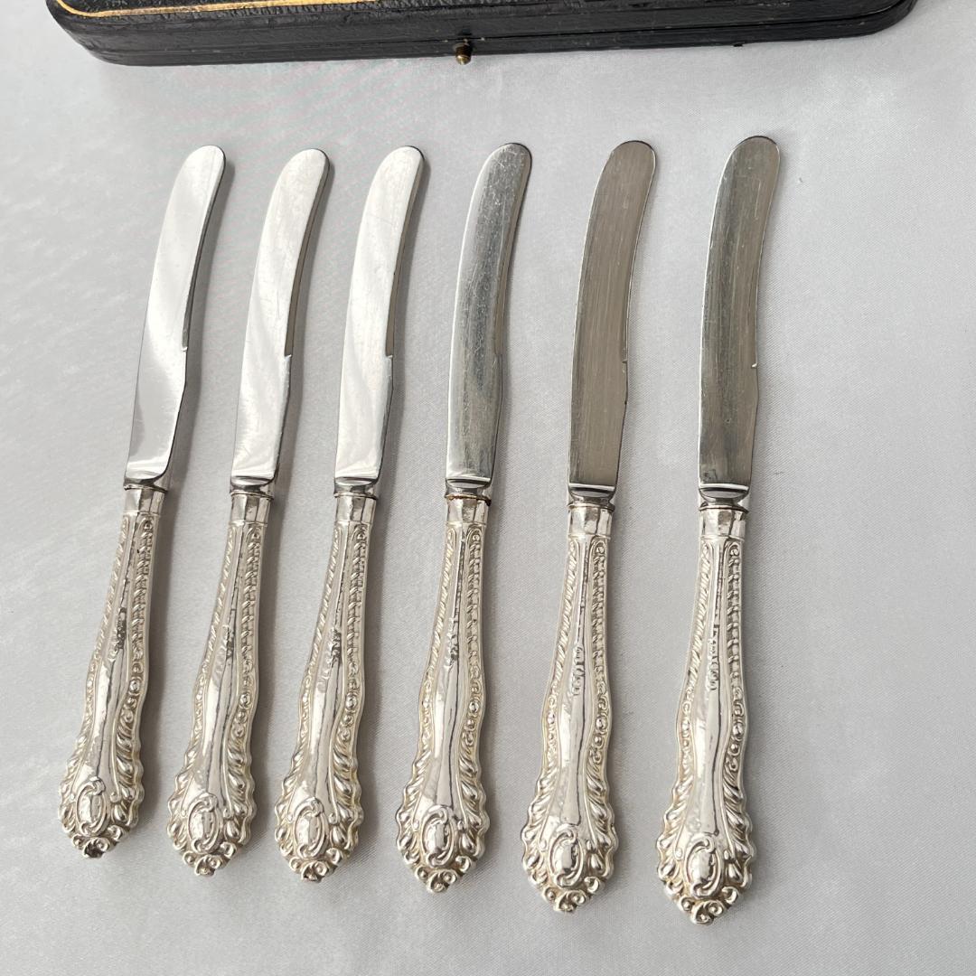 【C H Davis】 【純銀ハンドル】ティーナイフ 6本 ケース 1902年