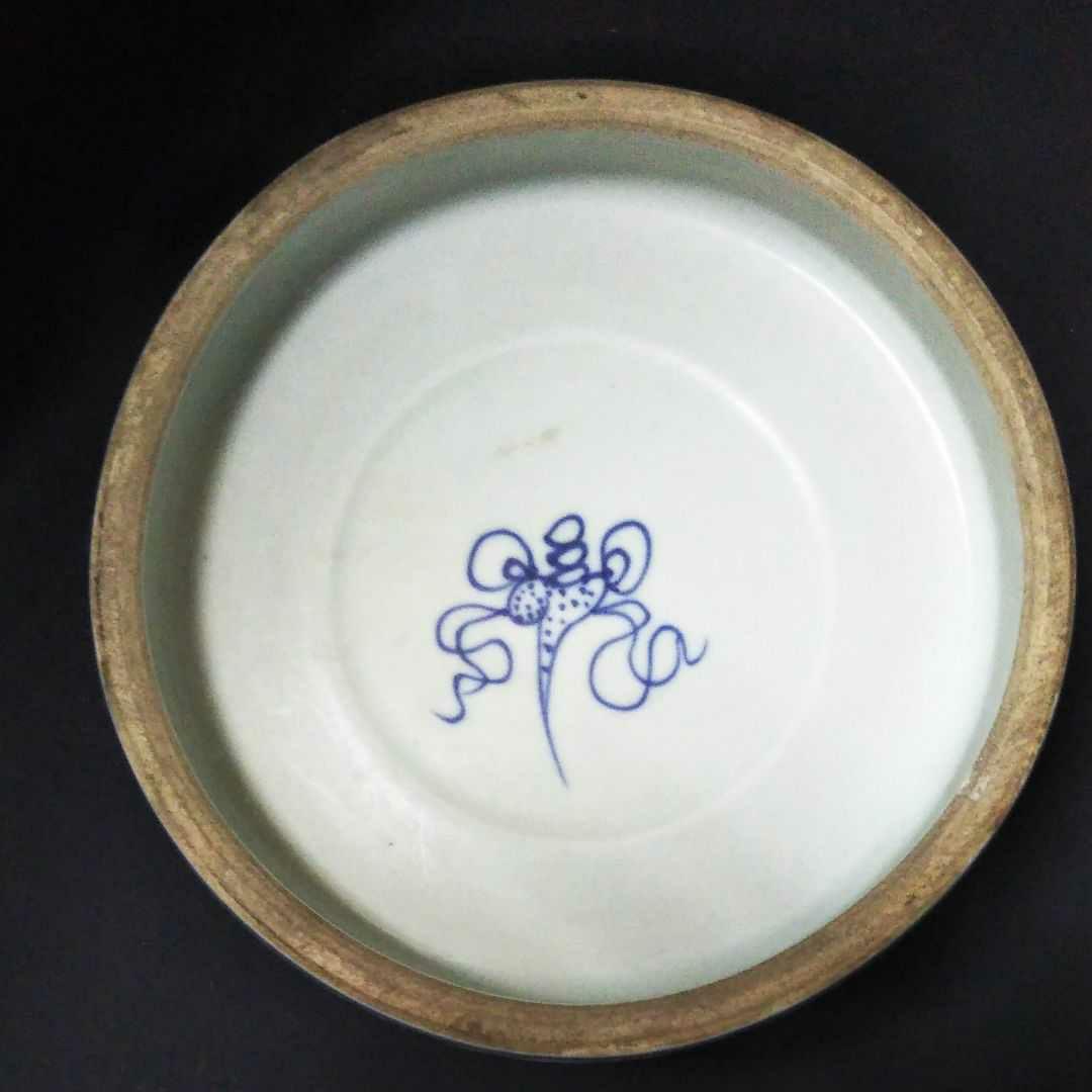 ※中国古美術/青花吉祥文円形硯/