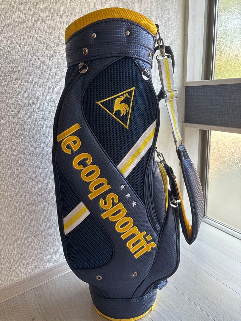 (先約済)le coq sportif キャディバッグ ネイビー/イエロー
