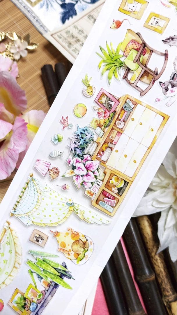 【8915】海外　マステ　5m巻　PETカッティングマスキングテープ　猫　家具