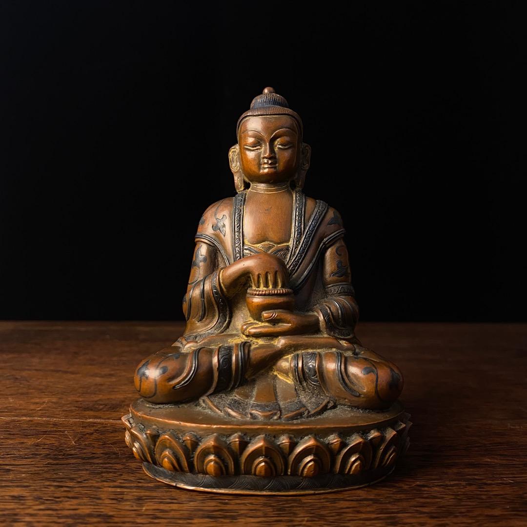 清 銀象嵌銅仏像