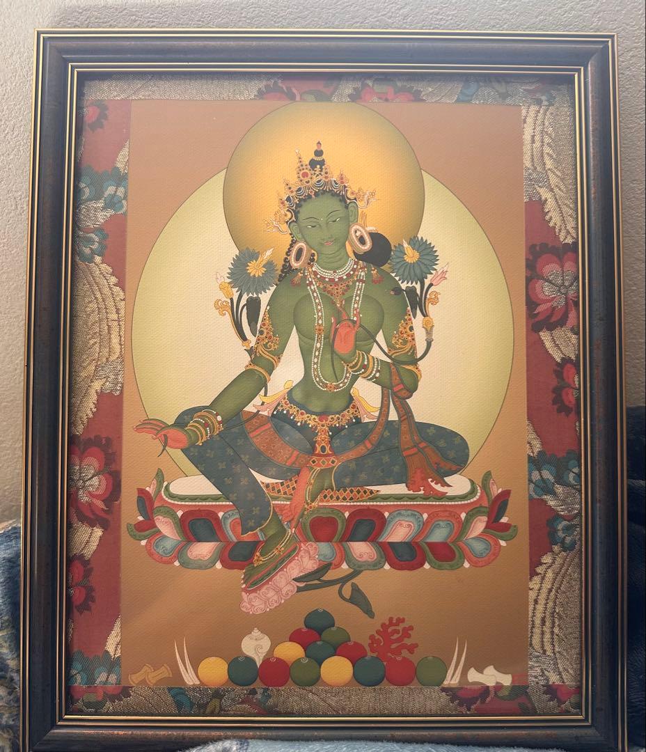 チベットタンカ　仏画　グリーンターラ