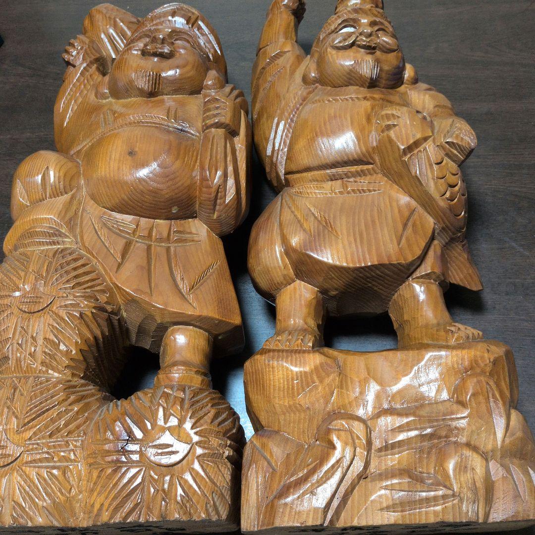 値下)木製 「恵比寿天」＋「大黒天」 彫刻　2体