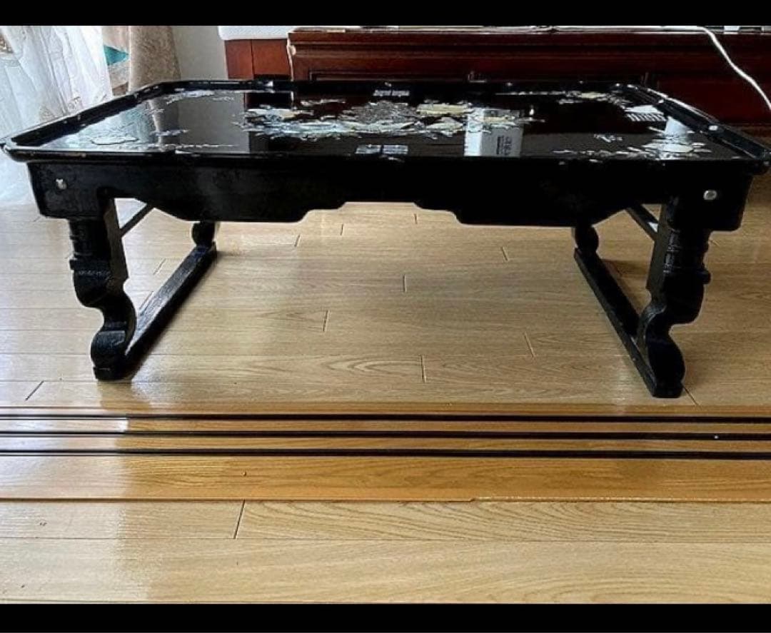 韓国美術 螺鈿細工 漆 /李朝膳 小盤 海州盤ローテーブル：花鳥画福喜囍