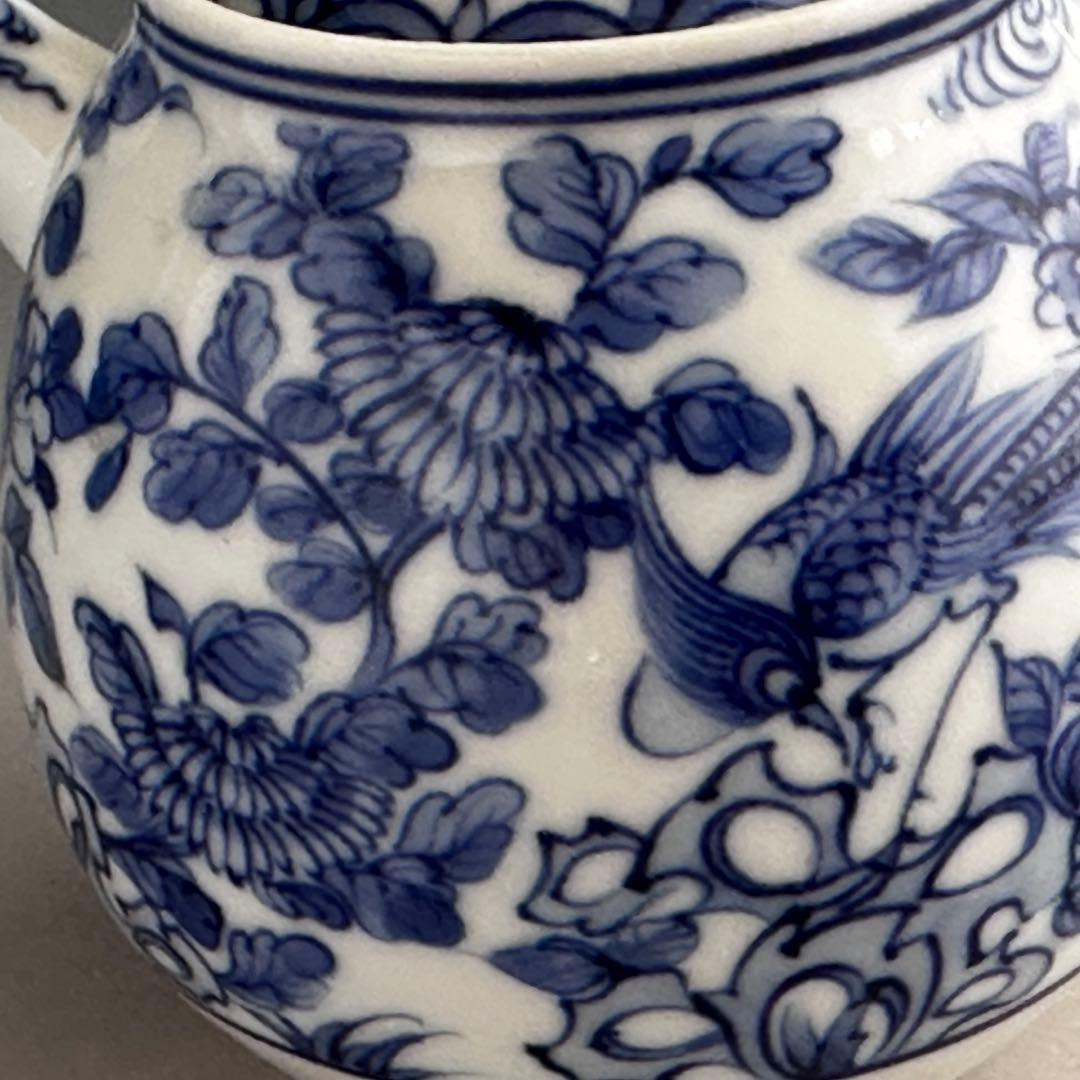 煎茶道具　染付　青華花弁瑞鳥紋　茶瓶　急須　三浦篤　二代三浦竹軒　共箱　茶器