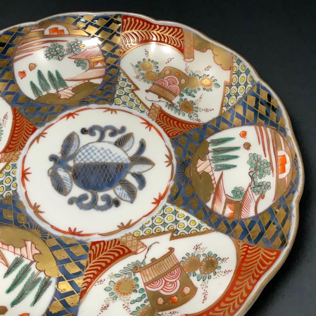 伊万里金襴手花に鳥籠図七寸皿∅21㎝　骨董　古伊万里　通り文　R1355w2B2