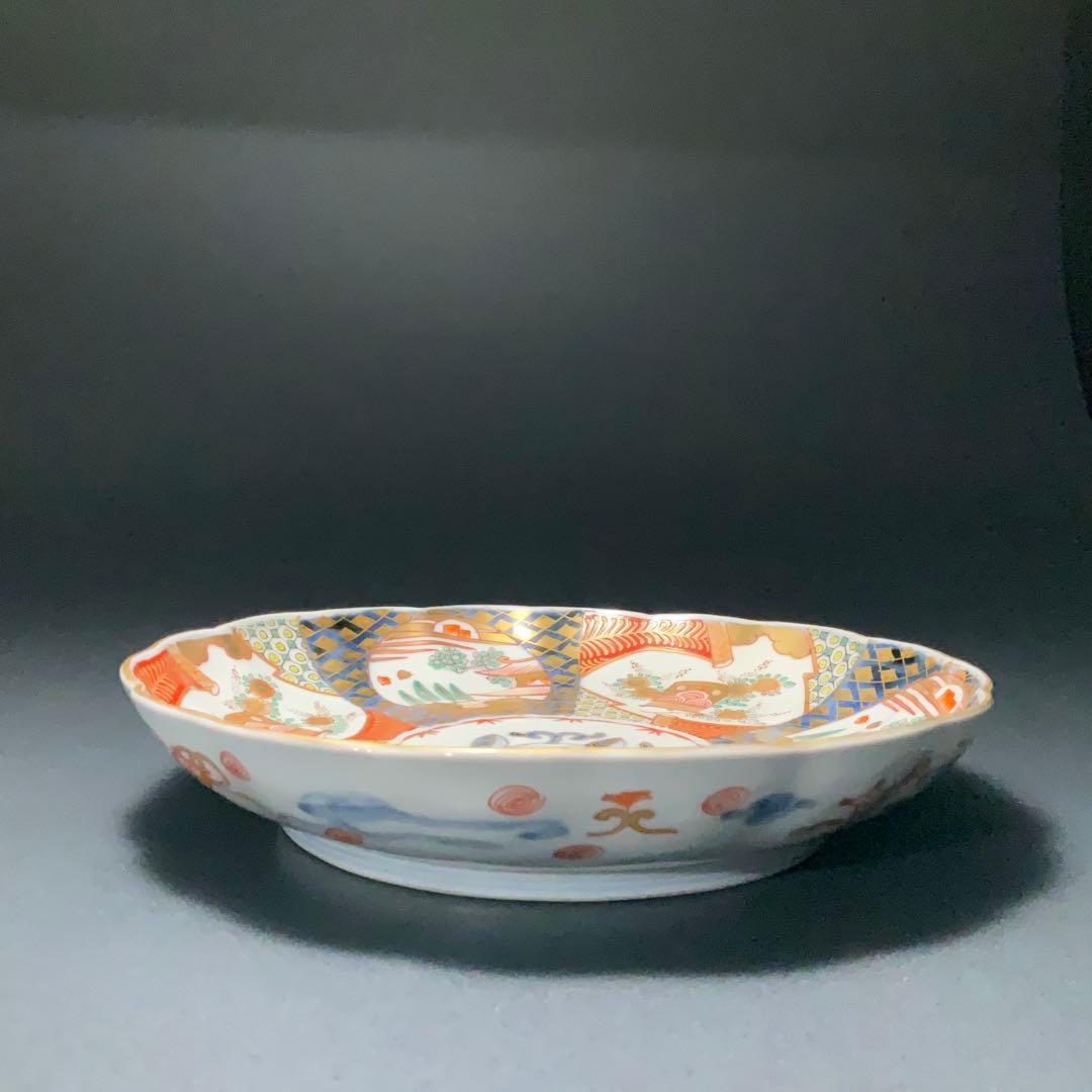 伊万里金襴手花に鳥籠図七寸皿∅21㎝　骨董　古伊万里　通り文　R1355w2B2