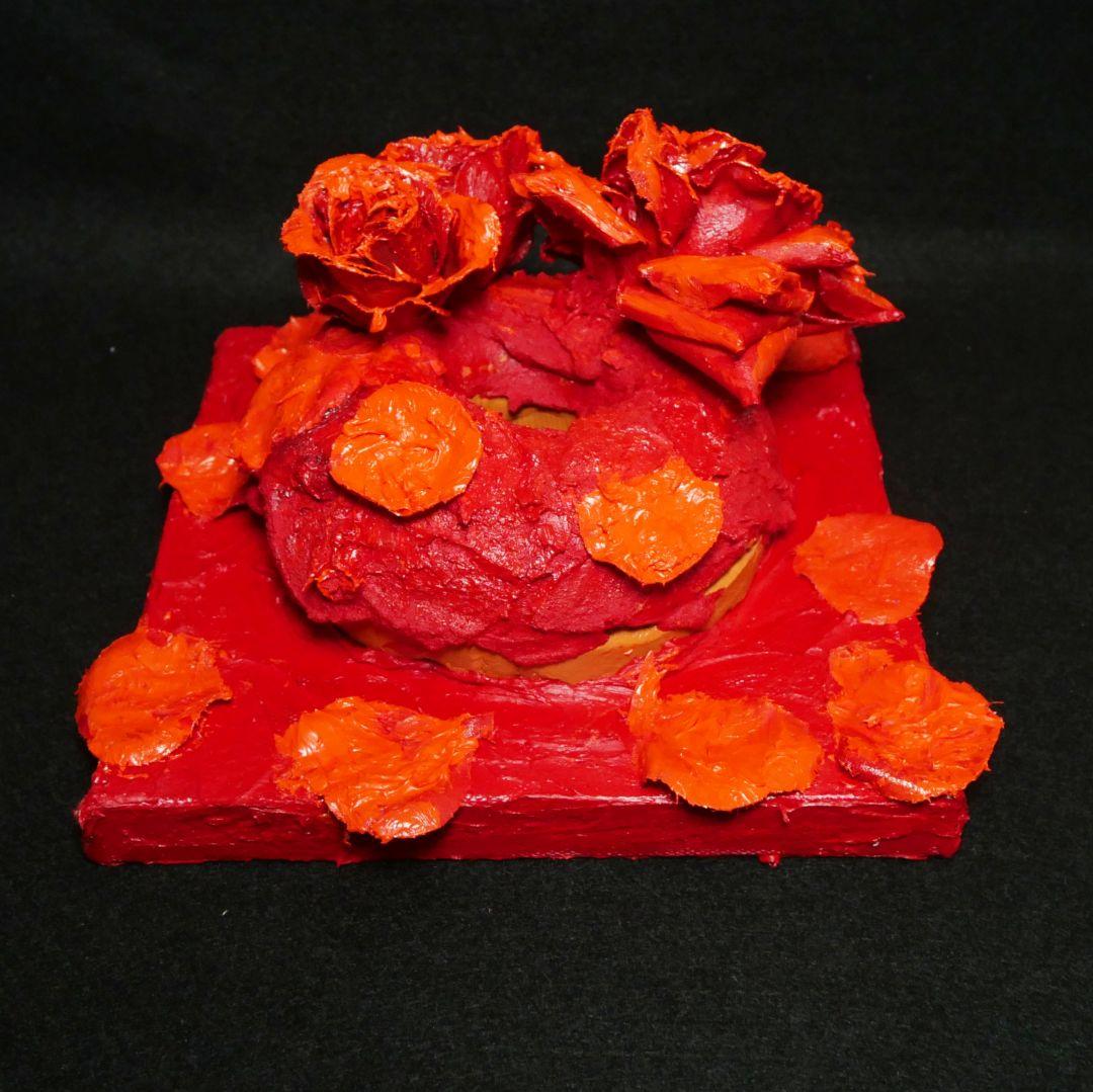 油絵 油彩 絵画 立体アート【薔薇のドーナツ】