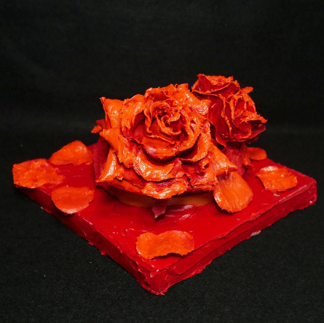 油絵 油彩 絵画 立体アート【薔薇のドーナツ】