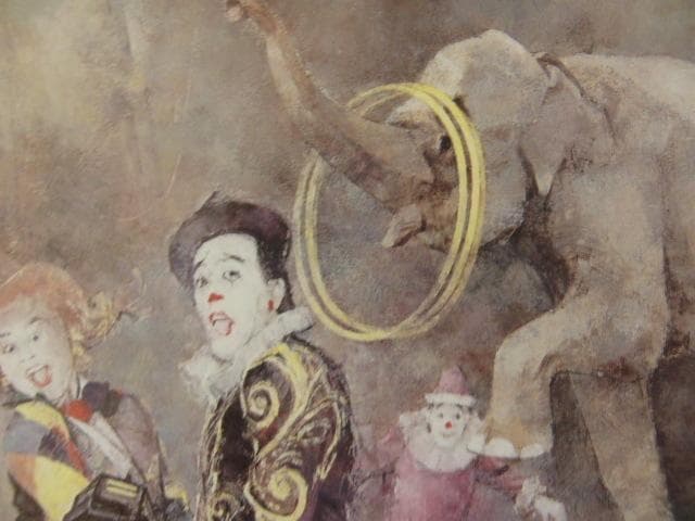 大歳克衛、【道化の出番Ⅱ】、希少な画集画、新品高級額 額装付