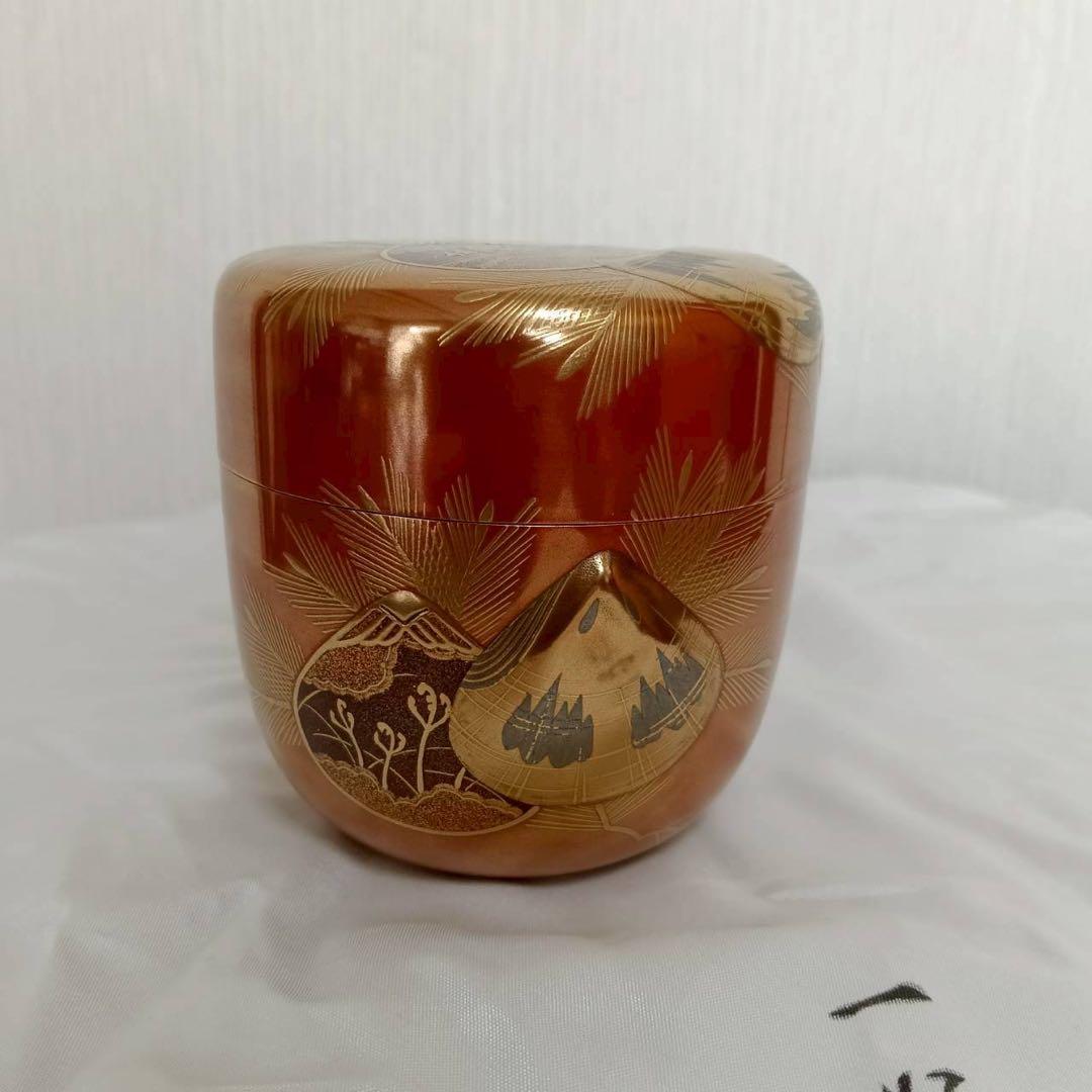 輪島塗 一后一兆 作 人間国宝 金蒔絵棗 共箱 仕覆付 茶道具