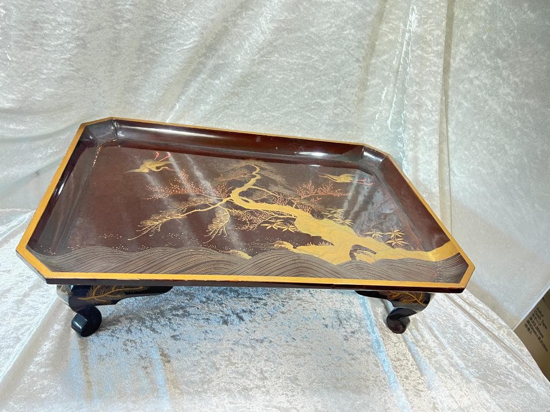 金蒔絵の大膳　花台　松竹梅と双鶴　高蒔絵　傷みあり　箱付