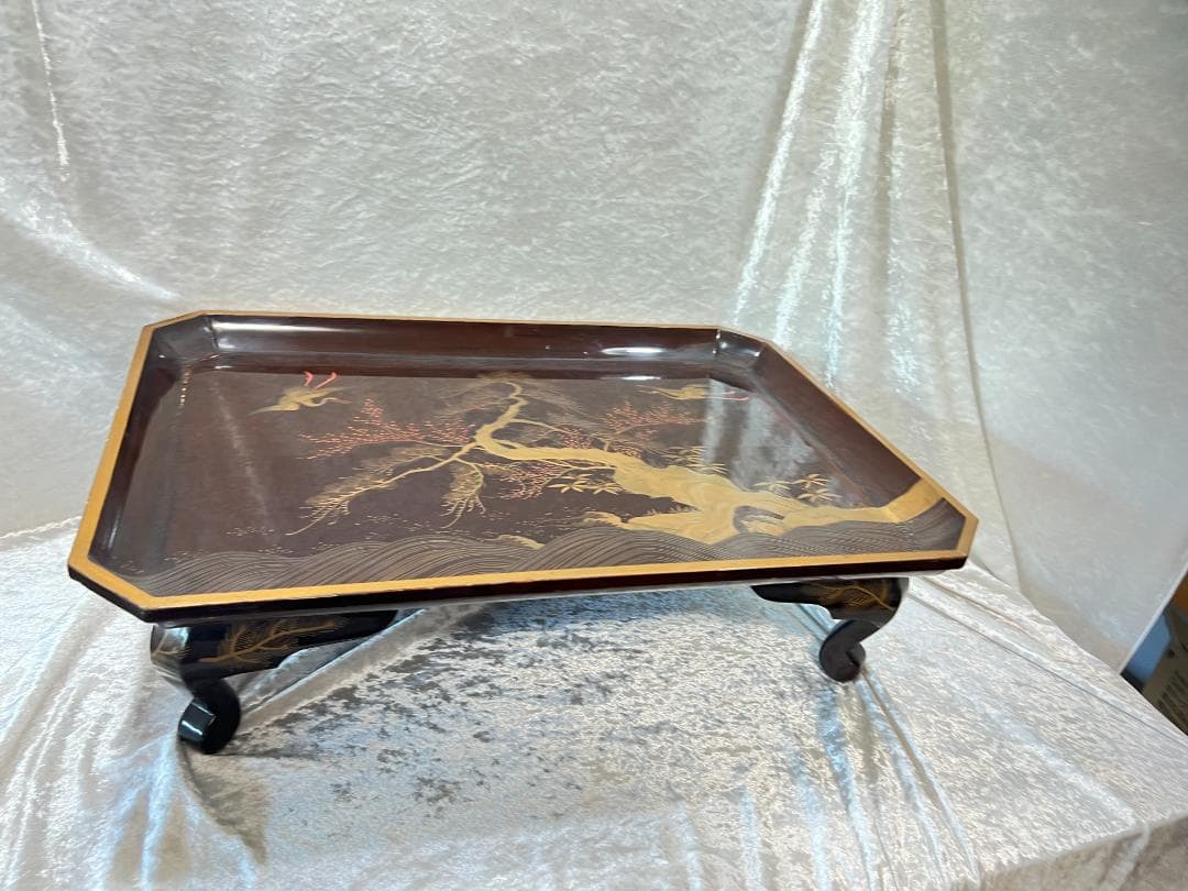 金蒔絵の大膳　花台　松竹梅と双鶴　高蒔絵　傷みあり　箱付