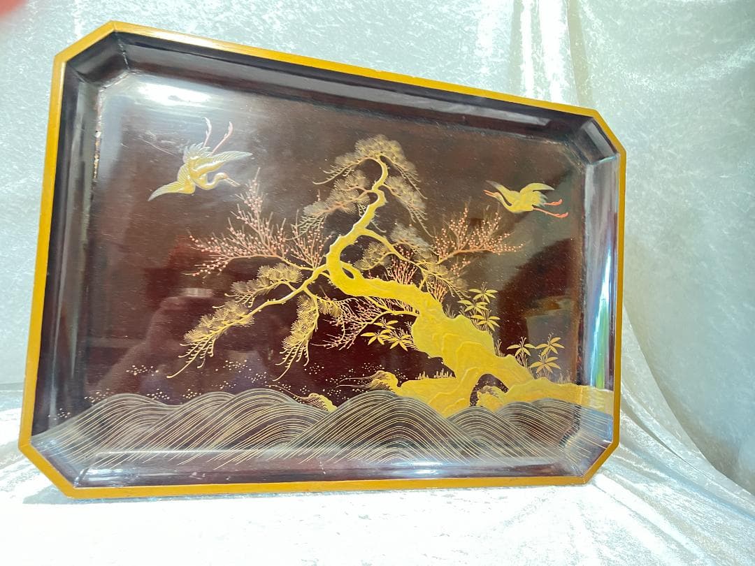 金蒔絵の大膳　花台　松竹梅と双鶴　高蒔絵　傷みあり　箱付