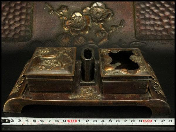 煙草盆 草花鳥文様 銅(メ1776)